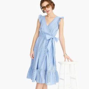 J. Crew Light Blue All Over Eyelet Wrap Midi Dress